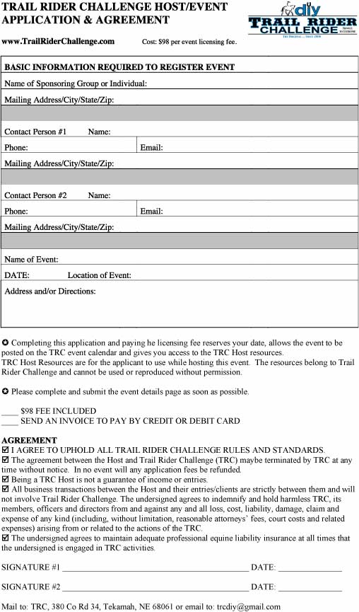 Trail Rider Challenge Event Host Application PDF Download View Form